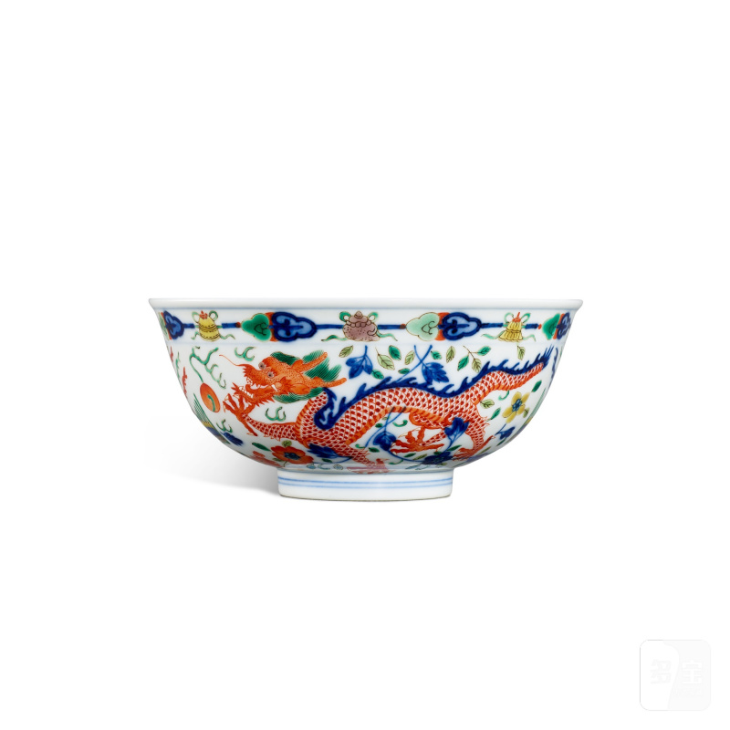 A famille-verte 'dragon and phoenix' bowl, Mark and period of Guangxu | 清光緒 五彩龍鳳呈祥紋盌 《大清光緒年製》款